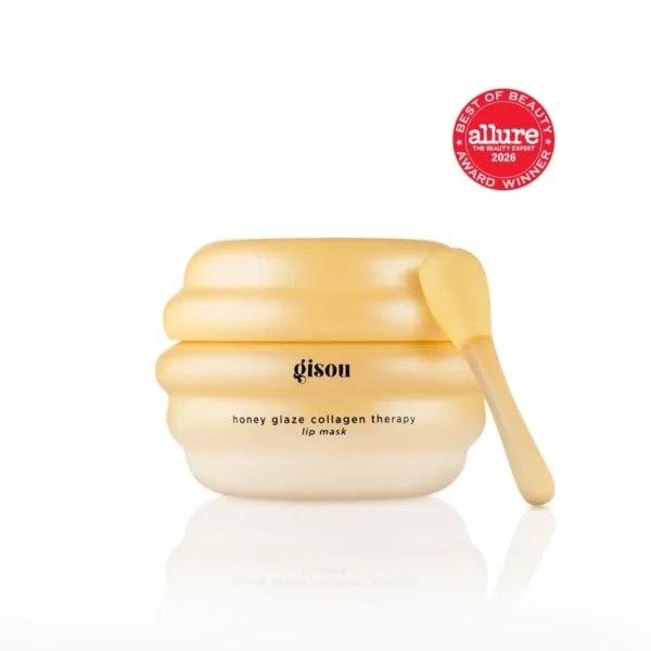 Gisou Honey Glaze Collagen Therapy Lip Mask in Original, honey-coloured pot with spatula