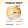 Open jar of Honey Gloss Ceramide Therapy Hair Mask with its tested results for strength, shine and frizz control