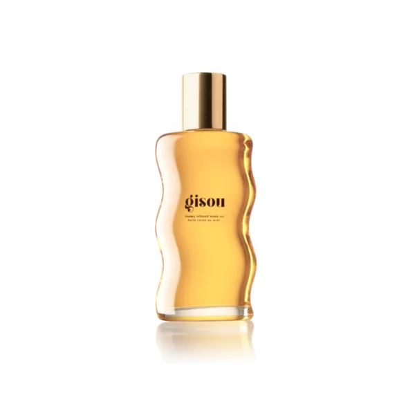Gisou Honey Infused Body Oil in a curved glass bottle