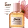 Honey Infused Hair Perfume bottle with a pink flower and its key benefits listed