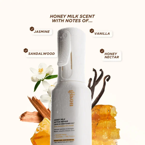 Honey Milk Leave-In Conditioner Mist with jasmine, vanilla, sandalwood and honey nectar scent notes